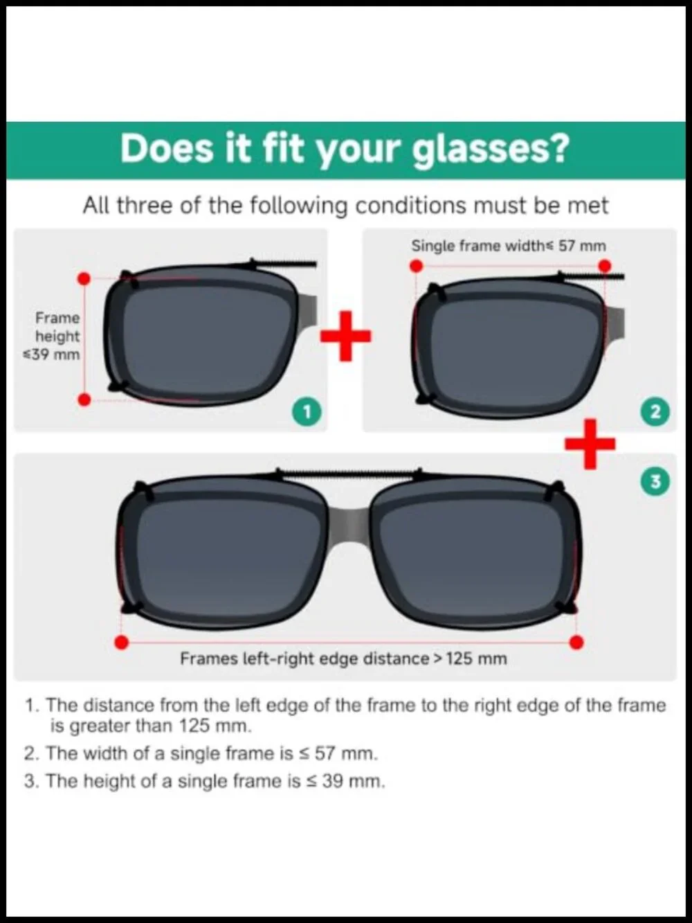 Polarized Clip-On Sunglasses Over Eyeglasses 57x39mm